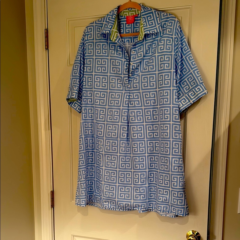 Just Darviny Women’s Size Large Charlotte Dress Greek Key Blue White - Picture 2 of 7
